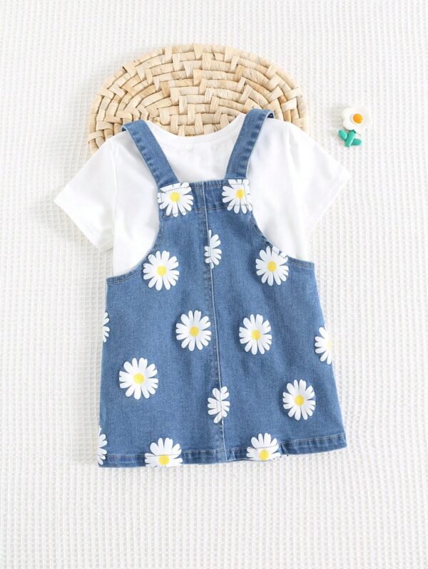 Jupe salopette jean floral – Image 2
