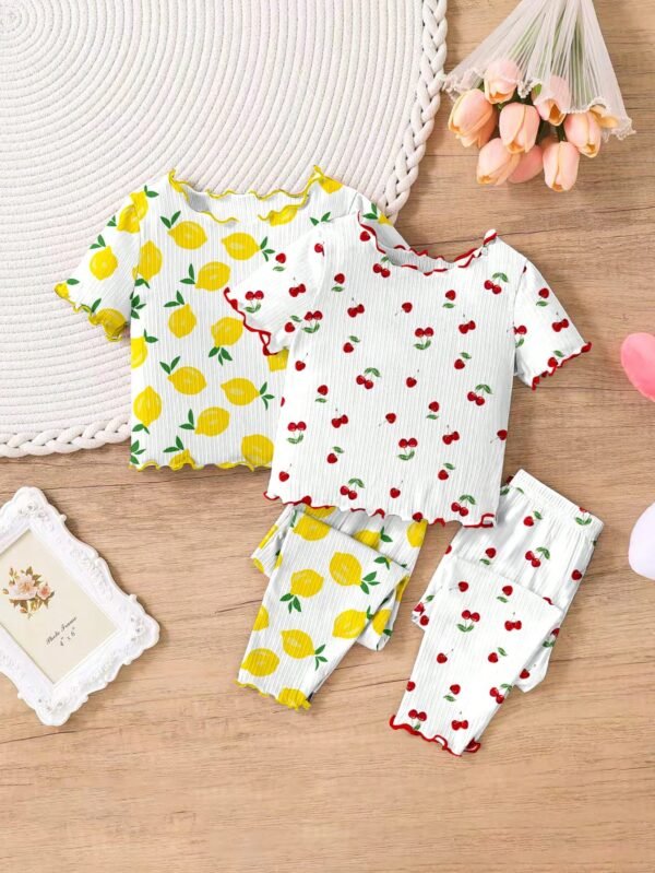 Set pyjamas cerise citron volants