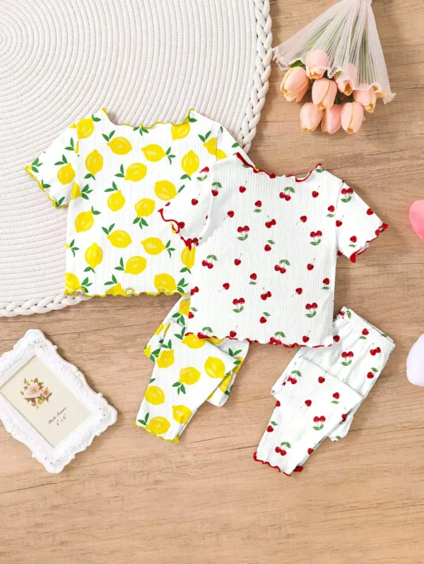 Set pyjamas cerise citron volants – Image 2
