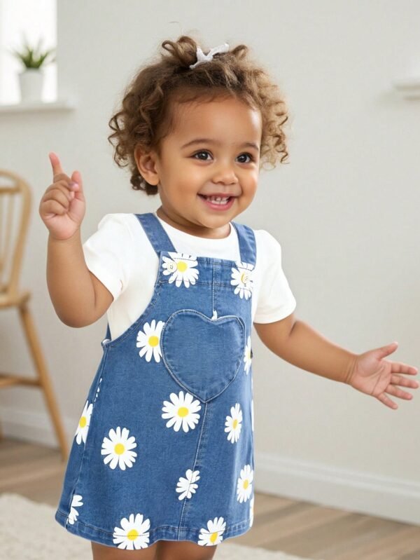 Jupe salopette jean floral