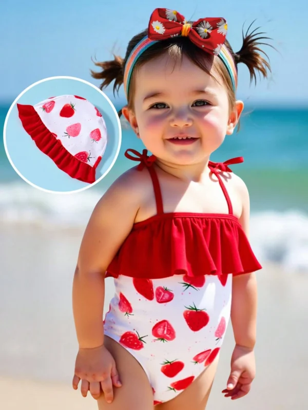 Ensemble maillot fraise volants