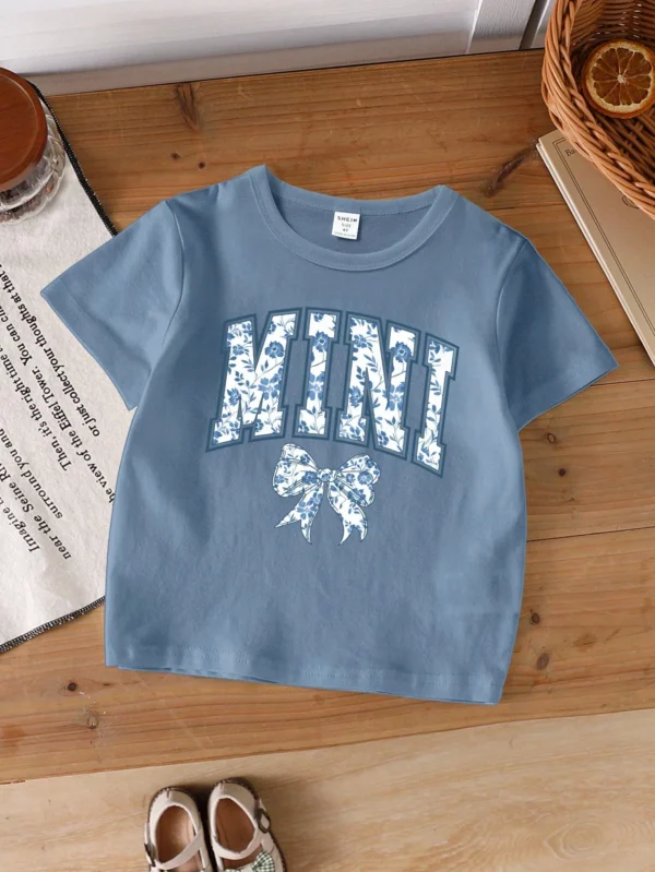2 pcs t-shirts fleurs lettres assortis – Image 4