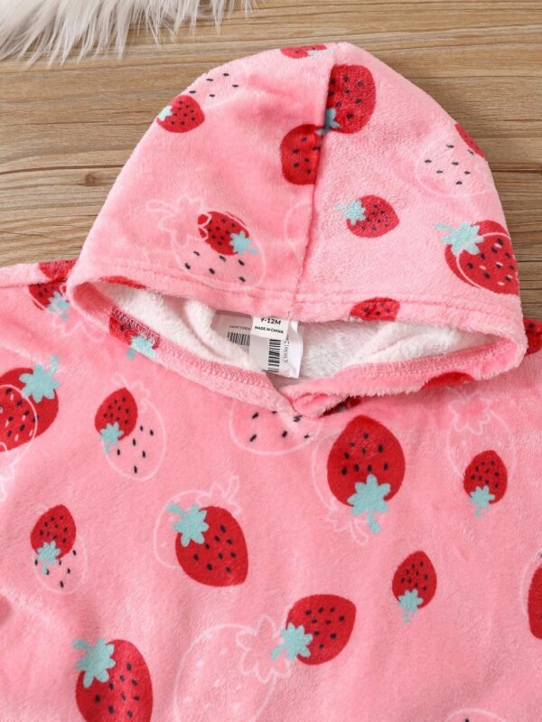 Peignoir flanelle fraise capuche – Image 3