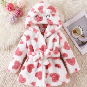 Peignoir capuche cœur peluche
