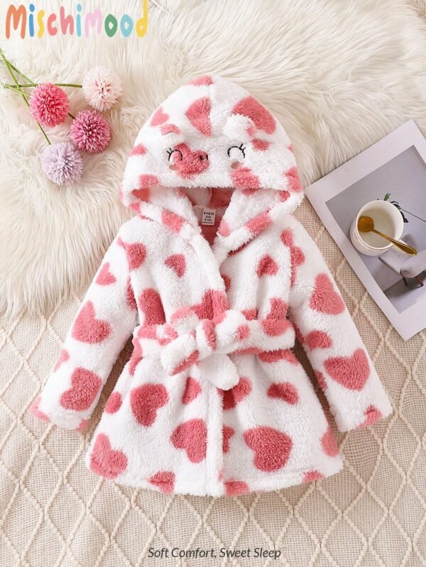Peignoir capuche cœur peluche