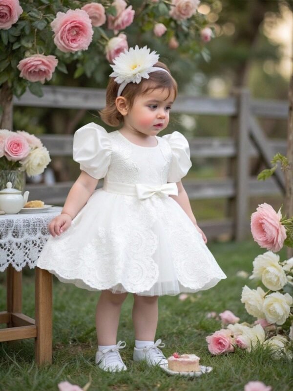 Robe baptême dentelle manches